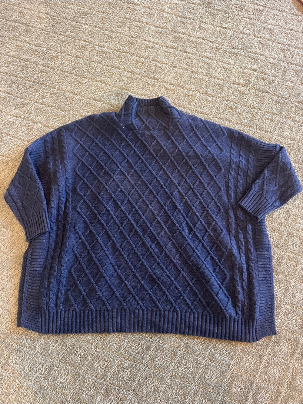 Cozy Navy Cable-Stitch Turtleneck Sweater
